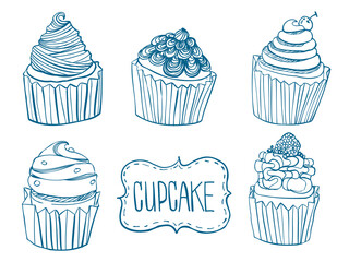Cupcake drawings set