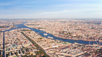 Panoramic aerial view of Neva river in Saint Petersburg, Russia