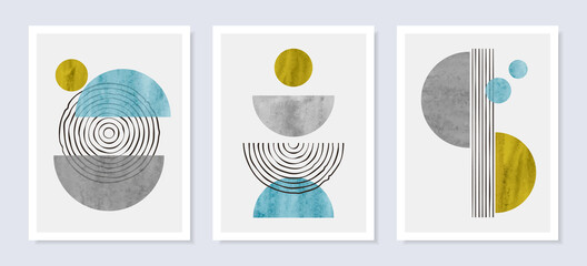 Minimal abstract wall art vector set. Trendy posters, mid century modern design.