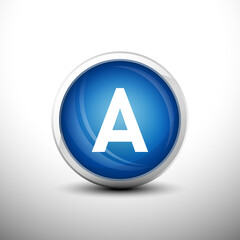 Letter A in 3D Shiny Blue Keys for web Icons, Education Icons and Alphabet Icons. Vector Illustration