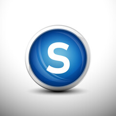 Letter S in 3D Shiny Blue Keys for web Icons, Education Icons and Alphabet Icons. Vector Illustration