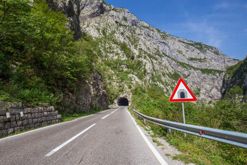 Road and a tunnel along the Tara Canyon, northern Montenegro