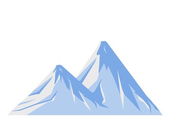 Top mountain peaks vector blue logo silhouette illustration. Outdoor isolated cold snowy landscape icon element. Nature travel, climbing, camping, tourism, hiking hills poster design badge.