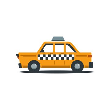 Vector Illustration of vintage yellow New York Taxi. Retro taxi cab vector simple cartoon 
