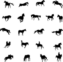 horse running, collection. set of animals silhouettes. Horse silhouettes