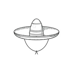 Abstract Hand Drawn Sombrero 
National Mexican Hat Clothing For Man And Woman Doodle Headdress Wear Concept Vector Design Outline Style On White Background Isolated