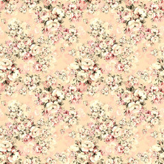  Abstract seamless print of drawn bouquets of roses. Light background. Beautiful pattern for your festive design and wallpaper. 
