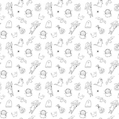 Halloween seamless pattern design. Cute cartoon elements, holiday background, vector illustration