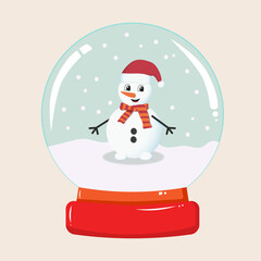 Snow globe with snowman. Vector illustration on christmas theme.