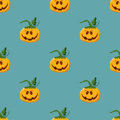 Halloween pumpkin seamless pattern. Cute cartoon pumpkins, holiday background design, vector illustration
