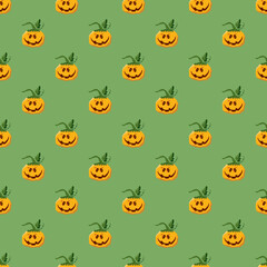 Halloween pumpkin seamless pattern. Cute cartoon pumpkins, holiday background design, vector illustration