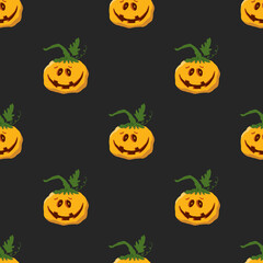 Halloween pumpkin seamless pattern. Cute cartoon pumpkins, holiday background design, vector illustration