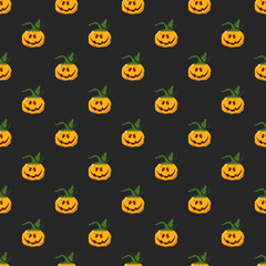 Halloween pumpkin seamless pattern. Cute cartoon pumpkins, holiday background design, vector illustration