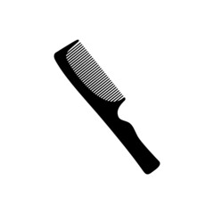 Silhouette of a black plastic comb on a white background.