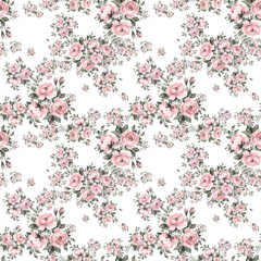  Abstract seamless print of drawn bouquets of roses. Light background. Beautiful pattern for your festive design and wallpaper. 