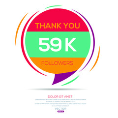 Creative Thank you (59k, 59000) followers celebration template design for social network and follower ,Vector illustration.