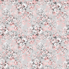  Abstract seamless print of drawn bouquets of roses. Light background. Beautiful pattern for your festive design and wallpaper. 