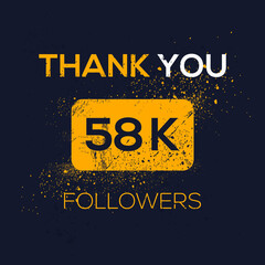 Creative Thank you (58k, 58000) followers celebration template design for social network and follower ,Vector illustration.