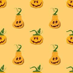 Halloween pumpkin seamless pattern. Cute cartoon pumpkins, holiday background design, vector illustration