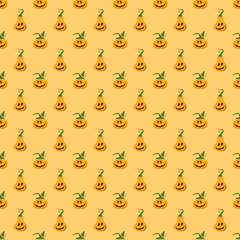 Fototapeta premium Halloween pumpkin seamless pattern. Cute cartoon pumpkins, holiday background design, vector illustration