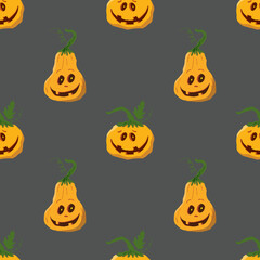 Halloween pumpkin seamless pattern. Cute cartoon pumpkins, holiday background design, vector illustration