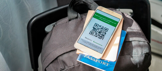 Travel. Online travel plans with Covid passport and Covid test. Traveling after quarantine, lockdown, covid 19. Staycation.local travel new normal.Tourism after border opening, quarantine end