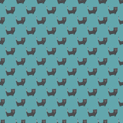 Cute cat seamless pattern. Cartoon cats background design, vector illustration