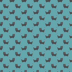 Cute cat seamless pattern. Cartoon cats background design, vector illustration