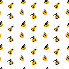 Halloween pumpkin seamless pattern. Cute cartoon pumpkins, holiday background design, vector illustration