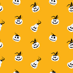 Halloween pumpkin seamless pattern. Cute cartoon pumpkins, holiday background design, vector illustration