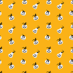 Halloween pumpkin seamless pattern. Cute cartoon pumpkins, holiday background design, vector illustration