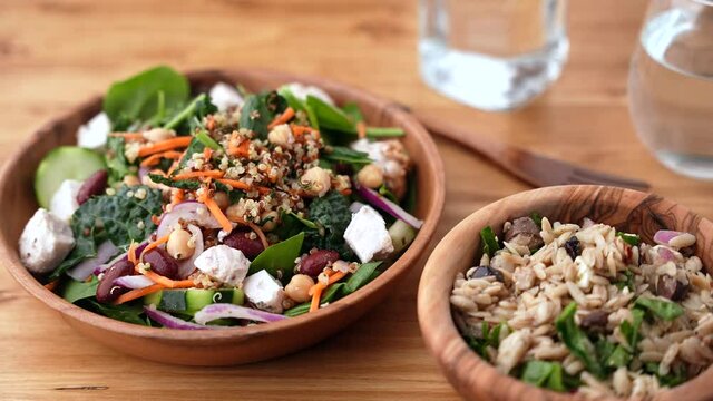 healty salad with chicken and quinoa, red bean, chickpeas