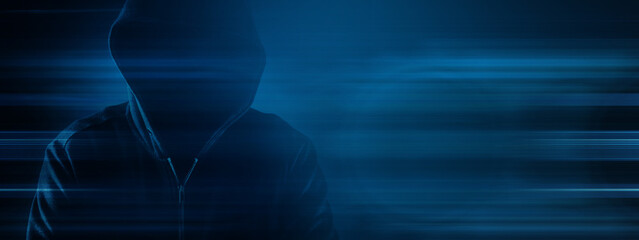 hacker in the hood on a blue background