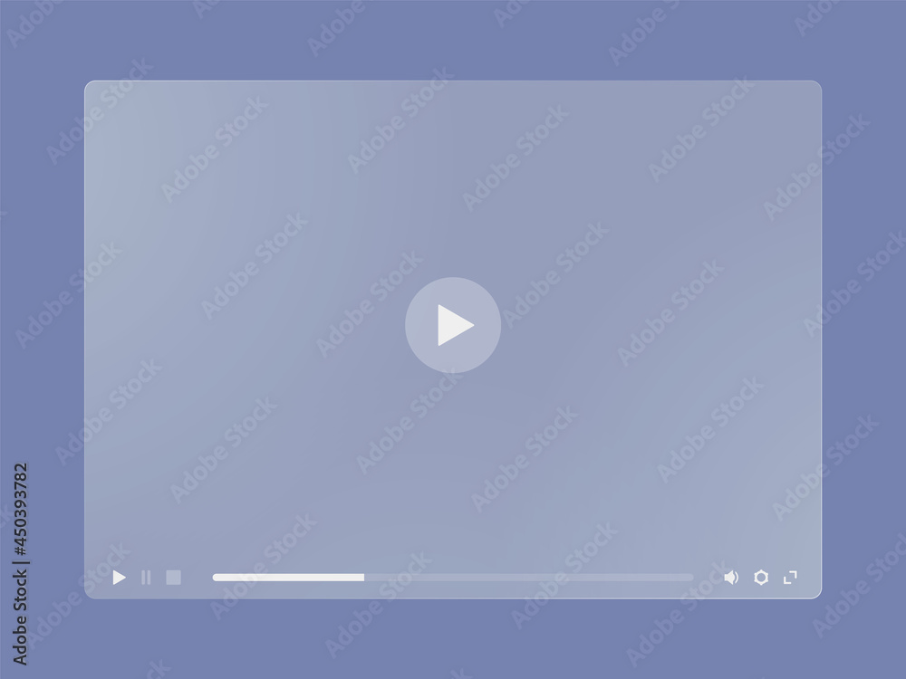 Wall mural video player window interface of transparent frosted glass. ground glass multimedia player frame.