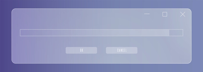 Progress bar pop-up of frosted glass. Transparent loading bar window of ground glass.