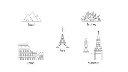 Cities and countries. Moscow. Rome. Sydney. Egypt. Paris.