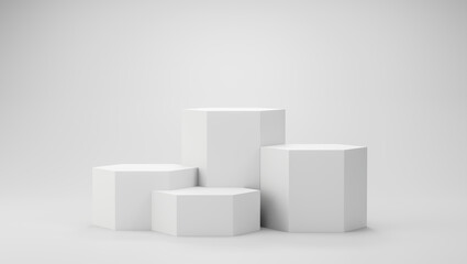3D render,Minimal empty hexagon podium or pedestal display,Blank product shelf for presentation.