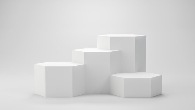 3D render,Minimal empty hexagon podium or pedestal display,Blank product shelf for presentation.
