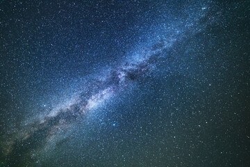 Beautiful bright milky way galaxy on the dark sttary sky. Space, astronomical background.  - obrazy, fototapety, plakaty