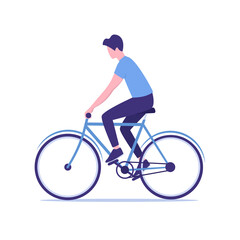 A man rides a bicycle. Flat colored vector illustration. Isolated on white background. 