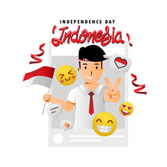 Illustration cartoon social media kid boy celebration indonesia independence day