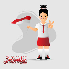 Illustration kid girl celebration indonesia independence day