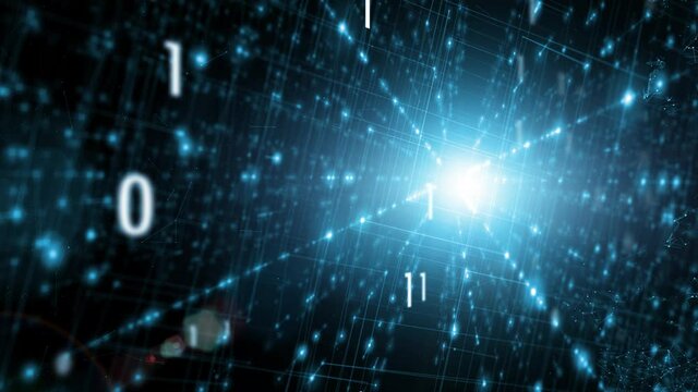 Futuristic shining binary data cyberspace network.