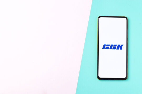Assam, india - November 15, 2020 : BBK electronics logo on phone screen stock image.