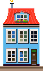 Beautiful little house. Made looking like cross stitching. For postcards, magnet, notebook cover, souvenir products.