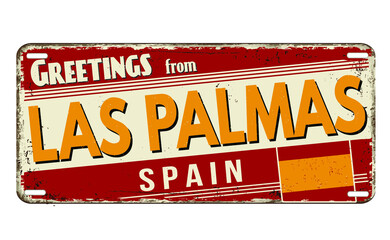 Greetings from Las Palmas vintage rusty metal plate on a white background, vector illustration