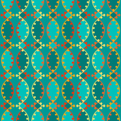 Seamless pattern with Wavy Ethnic Stripes in Teal Tones