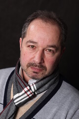 portrait of a man, various poses, looking at the camera, black background, pavilion, half-length portrait