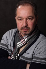 portrait of a man, various poses, looking at the camera, black background, pavilion, half-length portrait