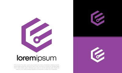 Initials E logo design. Initial Letter Logo. Hexagon logo design.	
